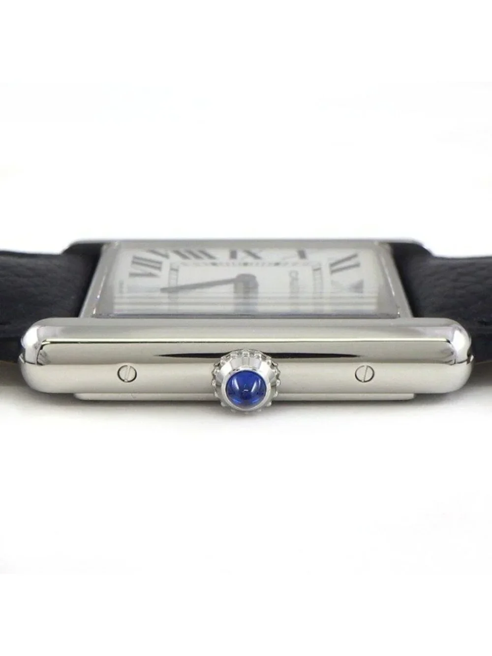 Cartier Watch Tank Must LM Silver Dial Roman Index SS Leather Quartz Analog